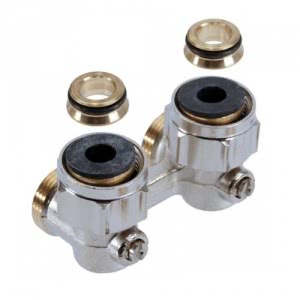 

Узел нижнего подключения радиаторов Oventrop Multiflex F 3/4"НГ x 3/4"НР,из латуни, никелир., артикул 1015814, угловой