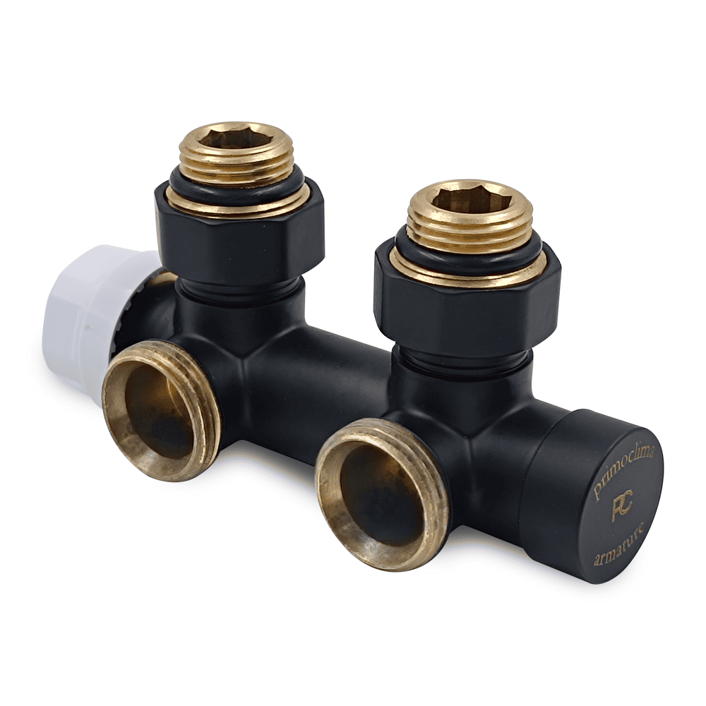 Узел нижнего подключения Primoclima Armature термостатический угловой 1/2"х3/4", черный (правый)