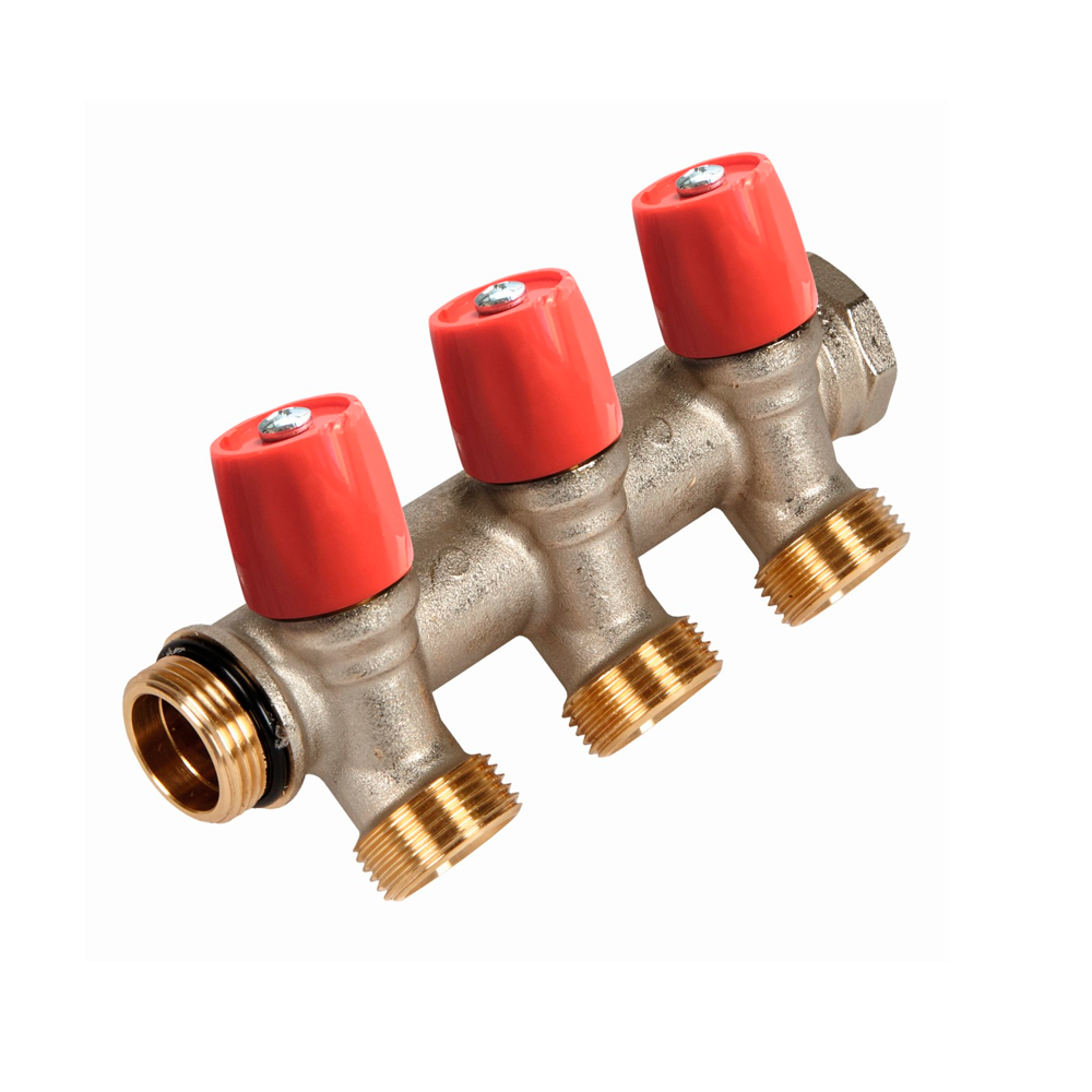 

Коллектор HENCO VBS с красными вентилями, 1"НР под евроконус, 1" - 4xEK