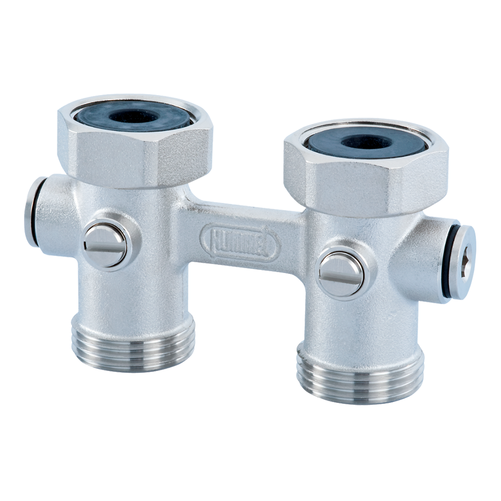 

Узел подключения Hummel G3/4 прямой с ниппелями G1/2xG3/4, никелированный, выход для слива G1/4
