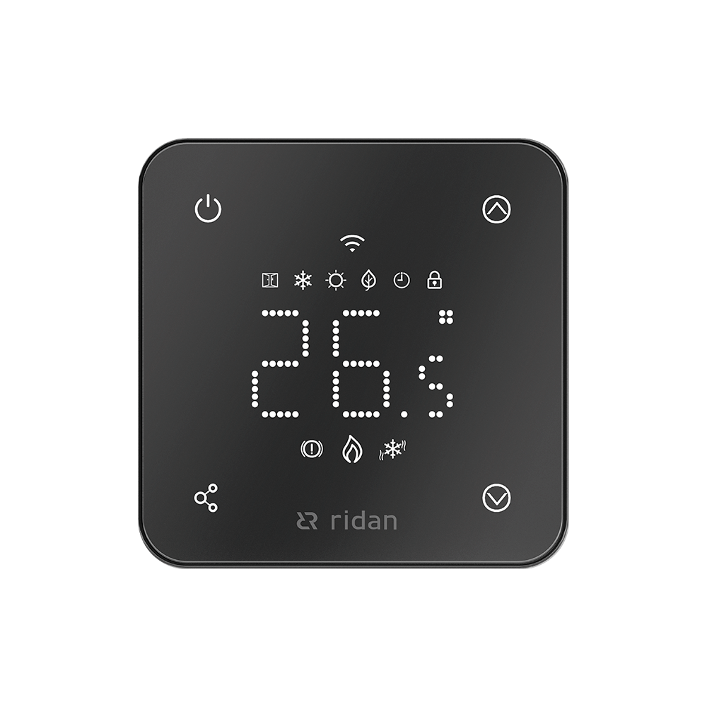 

Комнатный термостат Ридан RSmart-FB с Wi-Fi подключением 230V, встраиваемый, черный