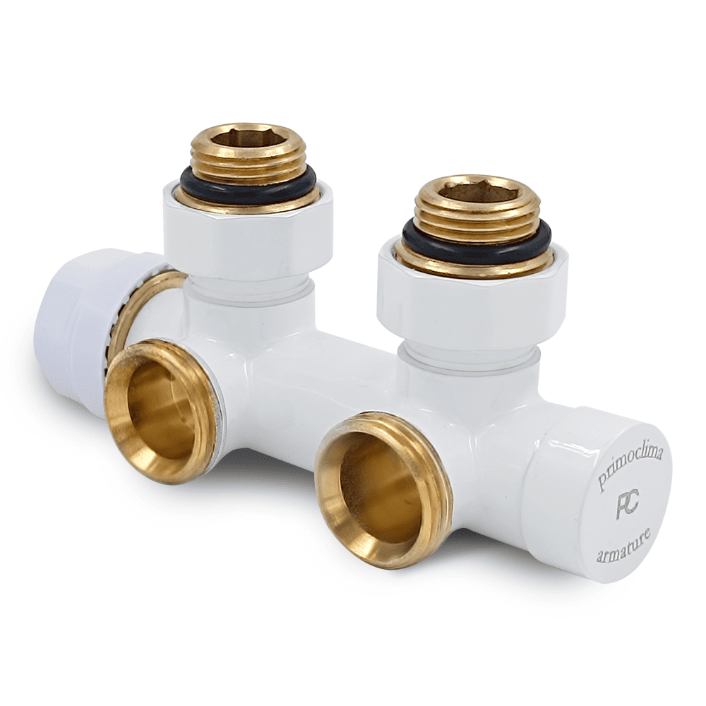 Узел нижнего подключения Primoclima Armature термостатический угловой 1/2"х3/4", белый (правый)