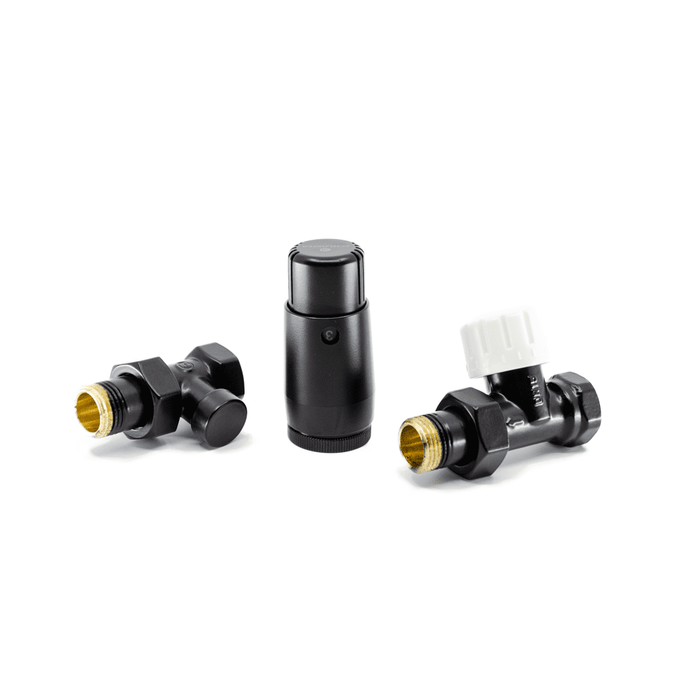 

Комплект подключения Schlosser STANDARD MINI Прямой DN15 GZ1/2* GW1/2 с термоголовкой, Ral 9005 matt