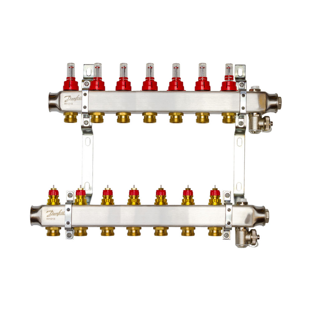

Комплект коллекторов Danfoss SSM-7F с расходомерами и кронштейнами, 7 контуров