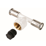 Тройник ВР c черной заглушкой BP04 1/2", ПВДФ пресс (белый), 20x1/2"x20, HENCO