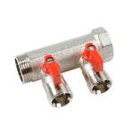 Коллектор 3/4" с красными шаровыми кранами, 3/4"НР под евроконус, 3/4" - 2xEK14,16,18,20, HENCO