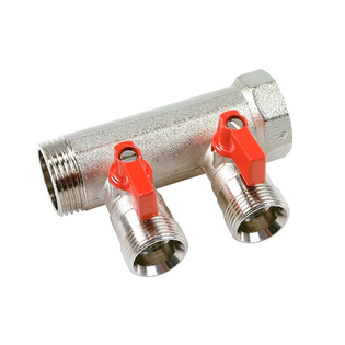 Коллектор 3/4" с красными шаровыми кранами, 3/4"НР под евроконус, 3/4" - 2xEK14,16,18,20, HENCO