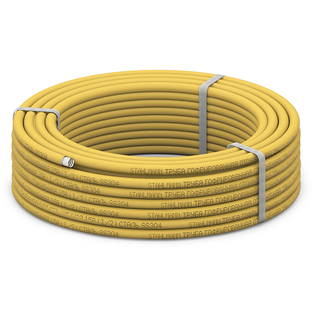 Труба гофрированная из нержавеющей стали SS304 Stahlmann 20A, отожженная в оболочке желтая, 30м