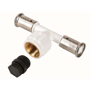 Тройник HENCO ВР c черной заглушкой BP04 1/2", ПВДФ пресс (белый), 26x1/2"x26