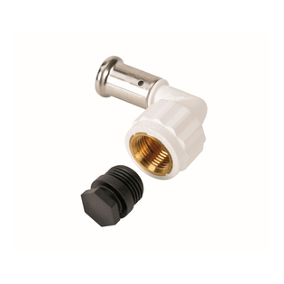 Угольник 90° ВР c черной заглушкой BP04 1/2", ПВДФ пресс (белый), 16x1/2", HENCO