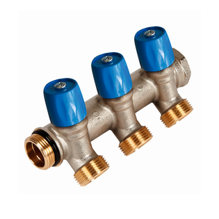 Коллектор HENCO VBS с синими вентилями, 1"НР под евроконус, 1" - 4xEK