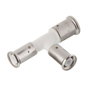 Тройник переходный уменьшенный с двух сторон, ПВДФ пресс (белый), 26x26x16, HENCO