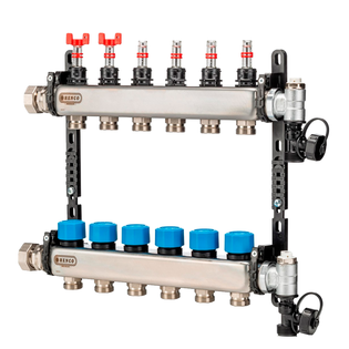 Коллектор HENCO из нержавеющей стали, расходомер, воздухоотводчик, дренаж и клапан, 1” - 14 x 3/4”