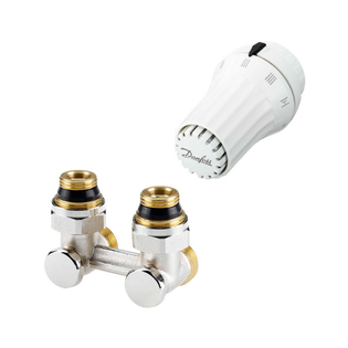 Комплект радиаторного терморегулятора Danfoss RAE, RLV-KS угловой, с переходниками, G3/4A x G1/2A