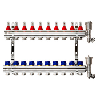 Комплект коллекторов Ридан FHF-10RF set с расходомерами, кронштейнами и воздухоотводчиками, 10 конт.
