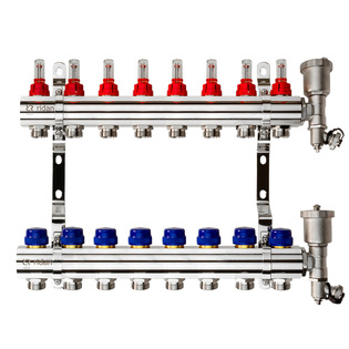 Комплект коллекторов Ридан FHF-8RF set с расходомерами, кронштейнами и воздухоотводчиками, 8 конт.