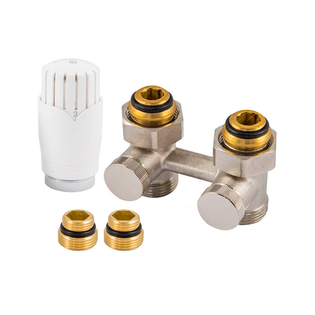 Комплект Schlosser: узел нижнего подключения прямой, никелированный G3/4x3/4 D=50мм с термоголовкой