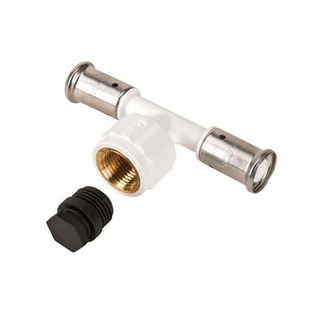 Тройник ВР c черной заглушкой BP04 1/2", ПВДФ пресс (белый), 26x1/2"x26, HENCO