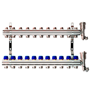 Комплект коллекторов Ридан FHF-11R set с кронштейнами и воздухоотводчиками, 11 контуров