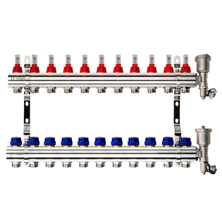 Комплект коллекторов Ридан FHF-11RF set с расходомерами, кронштейнами и воздухоотводчиками, 11 конт.