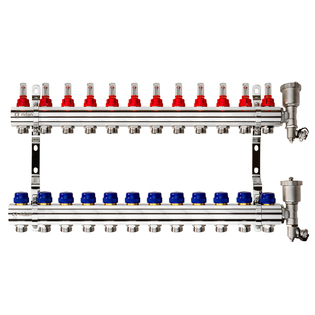 Комплект коллекторов Ридан FHF-12RF set с расходомерами, кронштейнами и воздухоотводчиками, 12 конт.