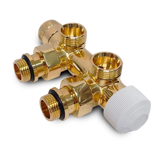 Узел нижнего подключения термостатический SR Rubinetterie угловой 1/2"х3/4"Е Золото (правый)