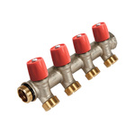 Коллектор HENCO VBS с красными вентилями, 3/4"НР под евроконус, 3/4" - 4xEK